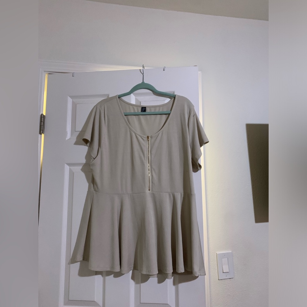 Plus Half Zip Ruffle Hem Tee Apricot